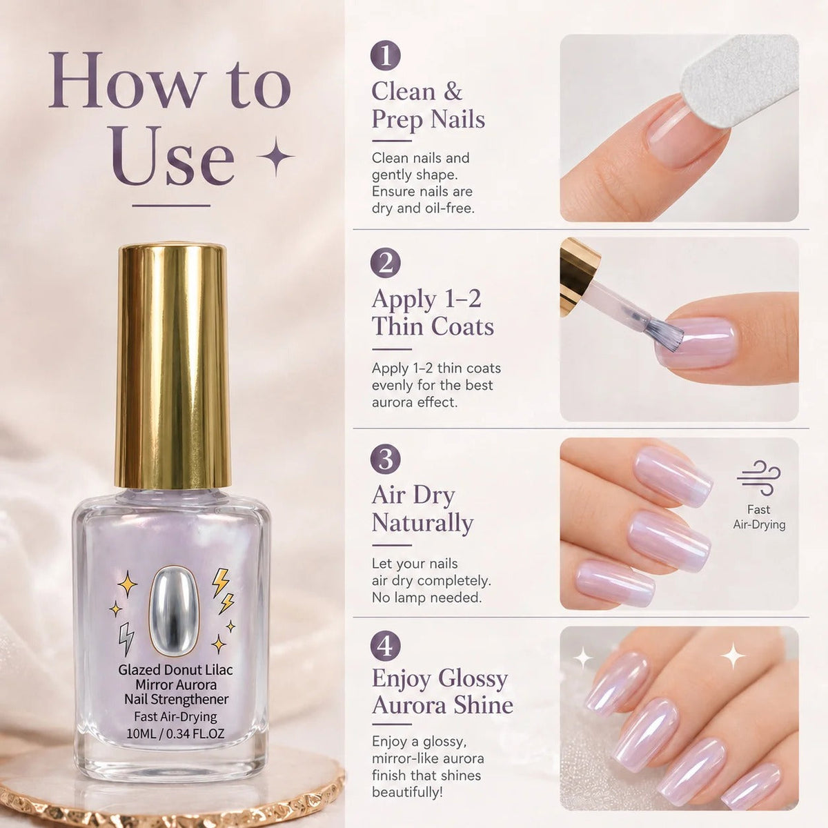 📢📢Buy 1 get 1 free !! ⏰Lilac Glossy Mirror Nail Strengthener
