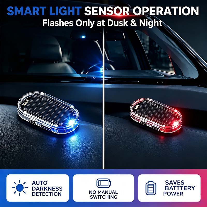2PCS Solar Powered Fake Car Alarm Light, Auto Light Sensor LED Simulated Security Warning Light🚨