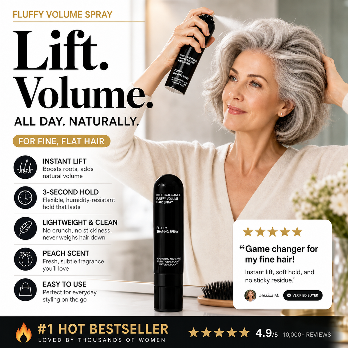 🎉50% Off! 👩 Peach-scented volumizing & setting spray—for lightweight, bouncy hair and long-lasting hold