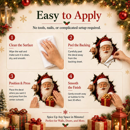 🎅Santa’s Surprise 3D Christmas Wall Decal | A Fun Holiday Touch for Your Home
