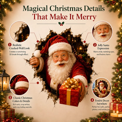🎅Santa’s Surprise 3D Christmas Wall Decal | A Fun Holiday Touch for Your Home