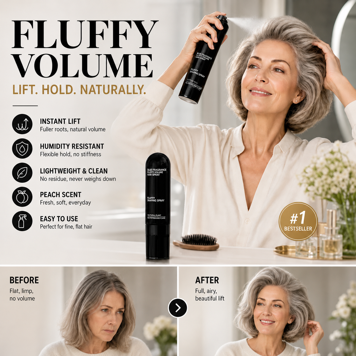 🎉50% Off! 👩 Peach-scented volumizing & setting spray—for lightweight, bouncy hair and long-lasting hold
