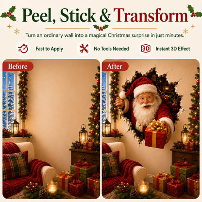 🎅Santa’s Surprise 3D Christmas Wall Decal | A Fun Holiday Touch for Your Home
