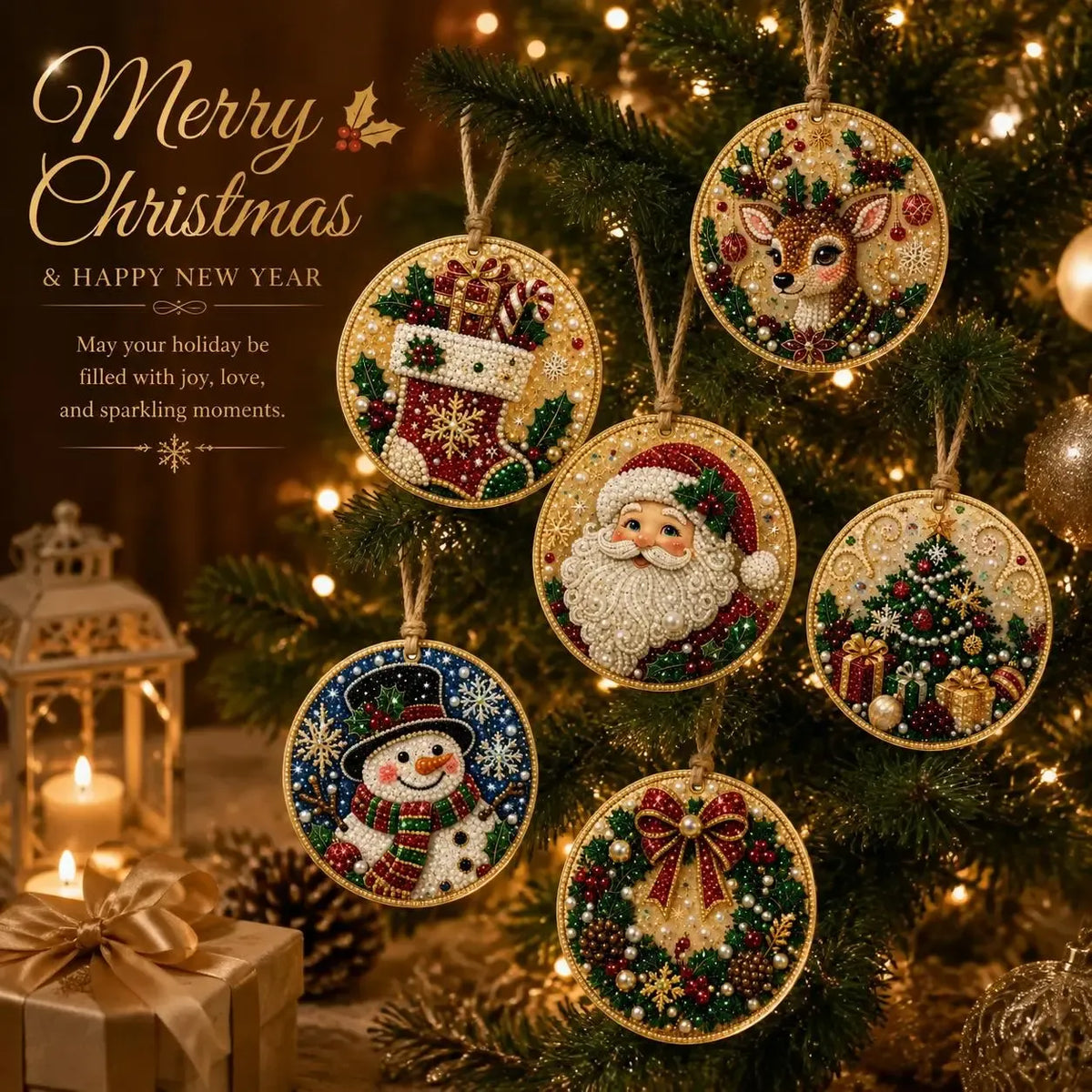 🎄6Pcs-Christmas DIY Diamond Painting Ornaments Kit for Holiday Home Decor