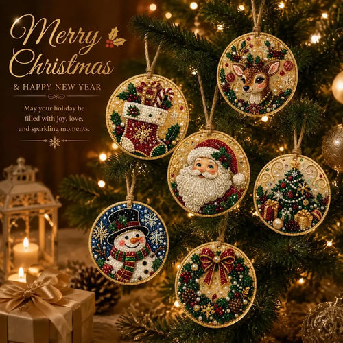 🎄6Pcs-Christmas DIY Diamond Painting Ornaments Kit for Holiday Home Decor