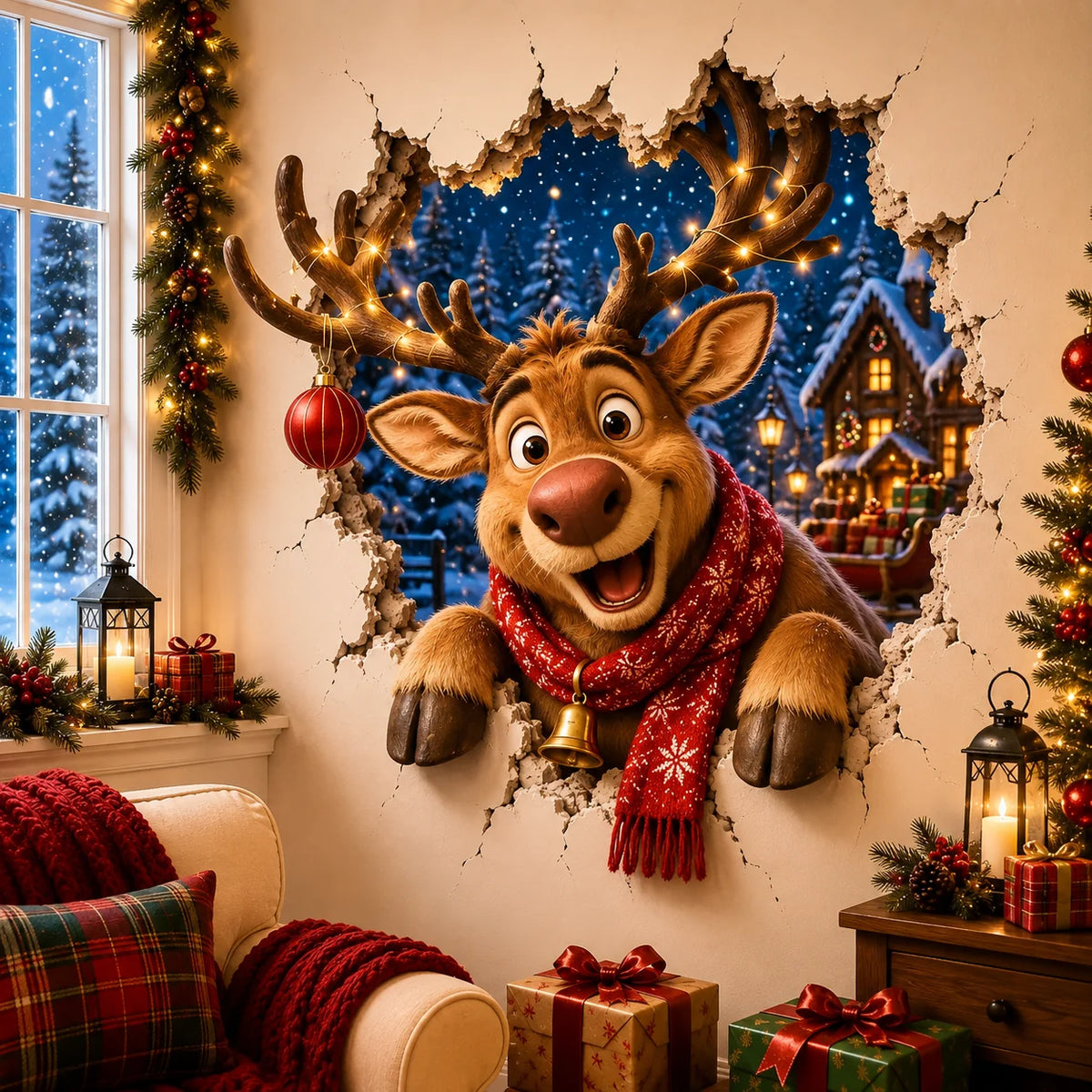 🎅Santa’s Surprise 3D Christmas Wall Decal | A Fun Holiday Touch for Your Home