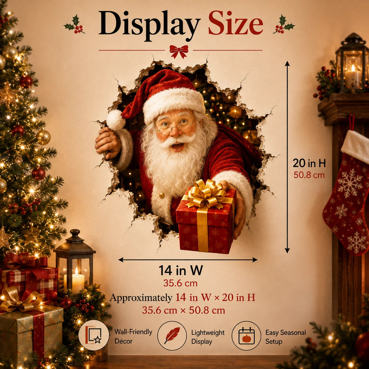 🎅Santa’s Surprise 3D Christmas Wall Decal | A Fun Holiday Touch for Your Home