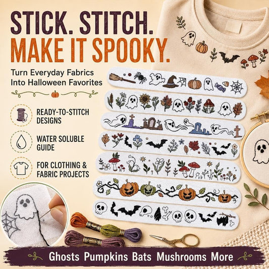 🎃7-Packs Halloween Water-Soluble Stick and Stitch Embroidery Stickers