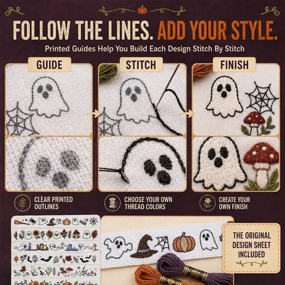 🎃7-Packs Halloween Water-Soluble Stick and Stitch Embroidery Stickers