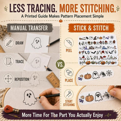 🎃7-Packs Halloween Water-Soluble Stick and Stitch Embroidery Stickers
