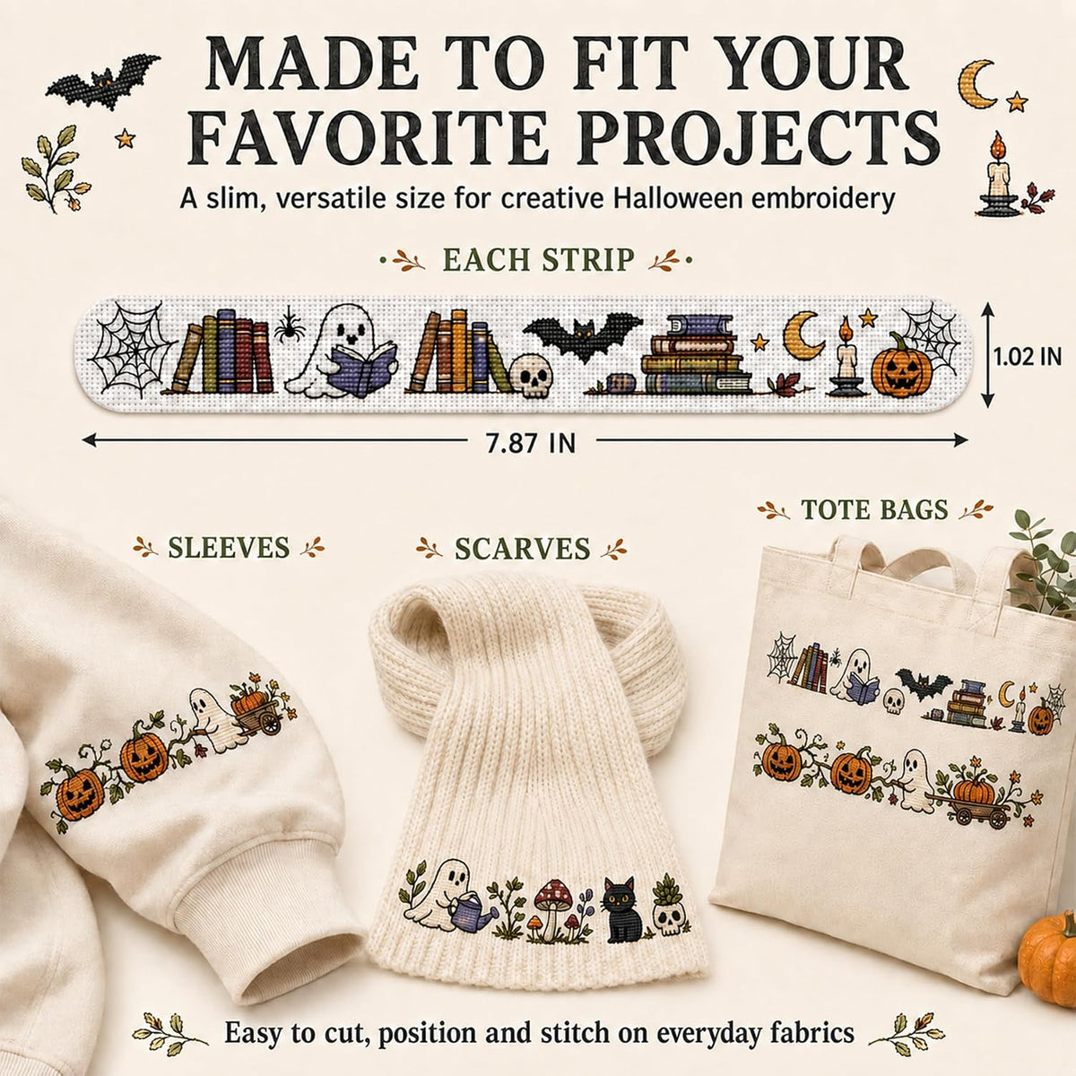 🎃7-Packs Halloween Water-Soluble Stick and Stitch Embroidery Stickers