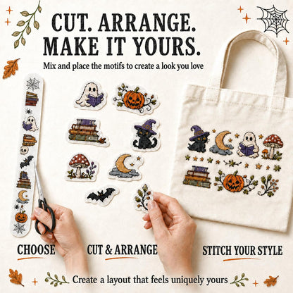 🎃7-Packs Halloween Water-Soluble Stick and Stitch Embroidery Stickers