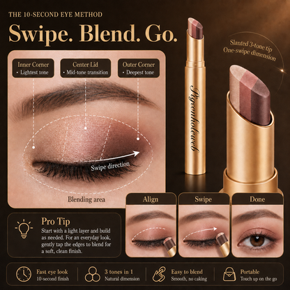 3-Color Eyeshadow Stick - One-Swipe Shimmer Glow For Effortless Eye Makeup