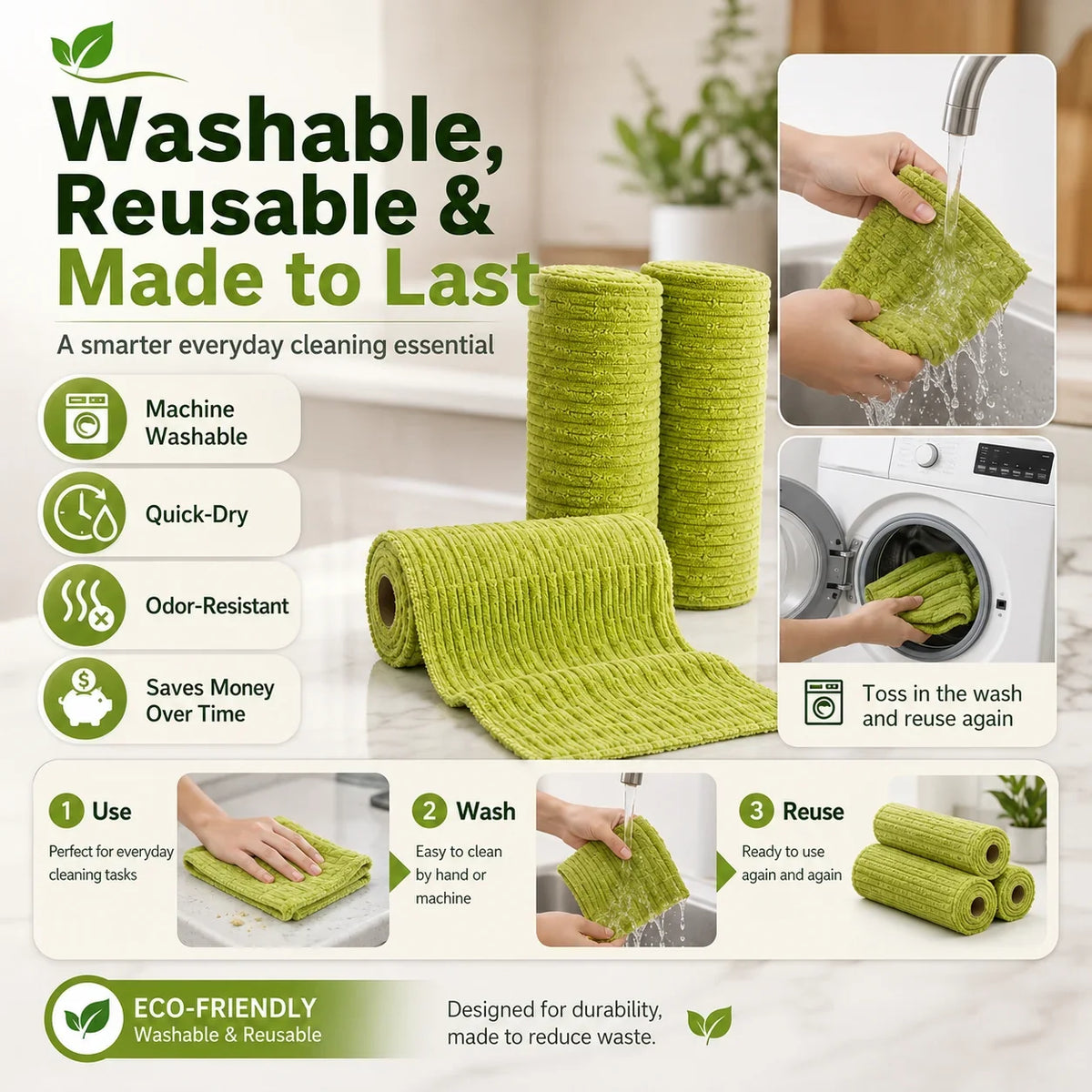 Stop Wasting Paper Towels! Reusable Kitchen Cleaning Cloths That Absorb Every Mess