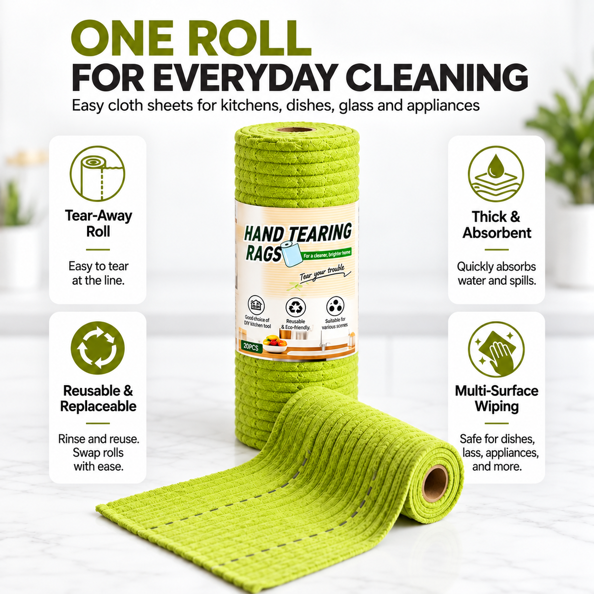 Use Fewer Paper Towels! Tear-Away Kitchen Cloths You Can Rinse & Reuse