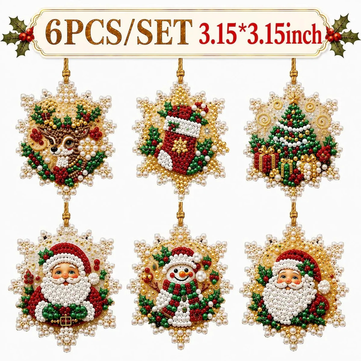 🎄6Pcs-Christmas DIY Diamond Painting Ornaments Kit for Holiday Home Decor