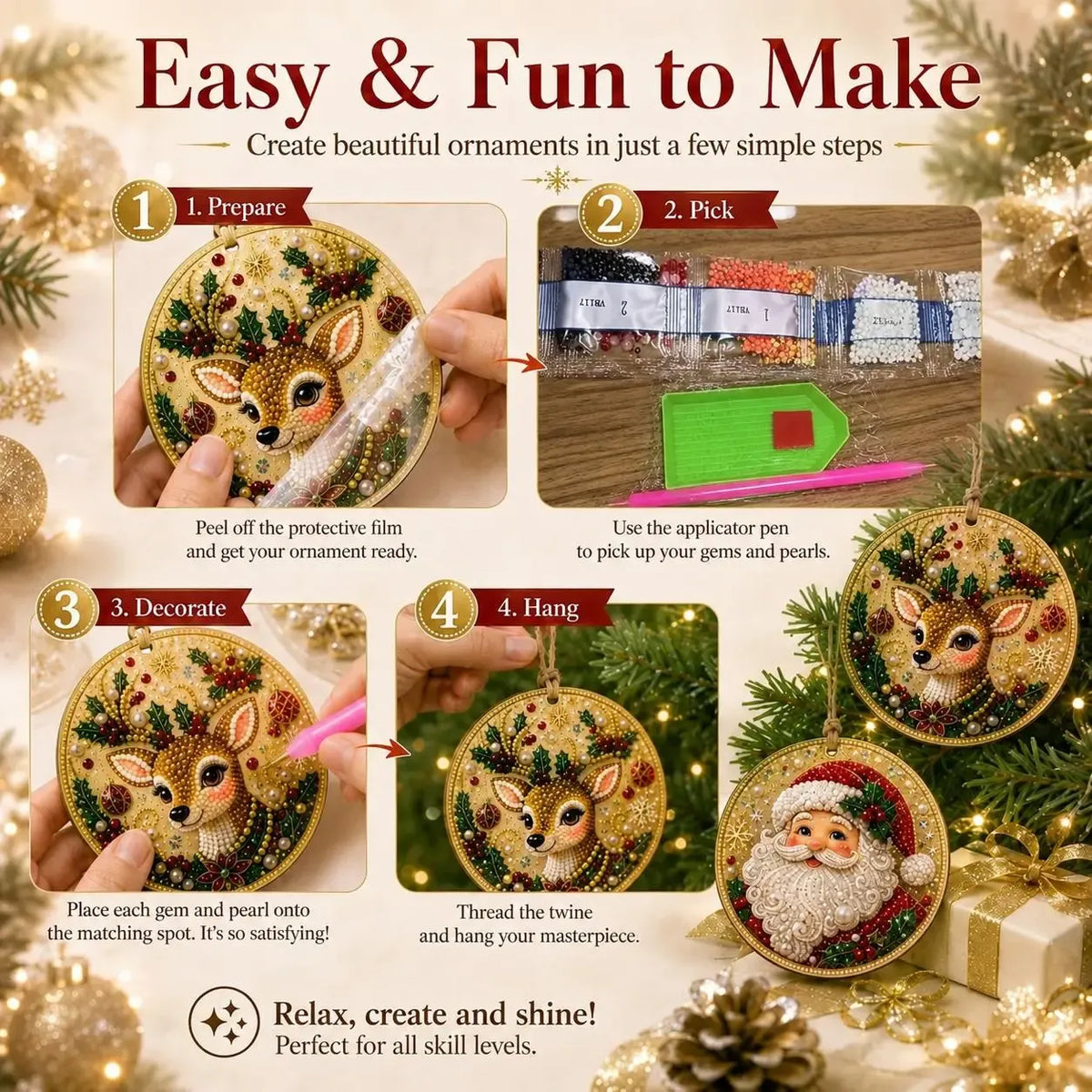 🎄6Pcs-Christmas DIY Diamond Painting Ornaments Kit for Holiday Home Decor