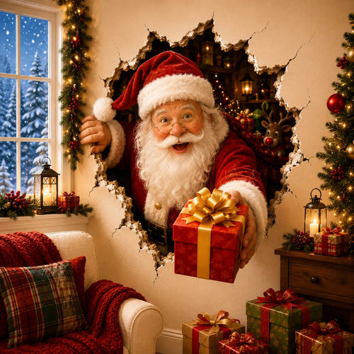🎅Santa’s Surprise 3D Christmas Wall Decal | A Fun Holiday Touch for Your Home