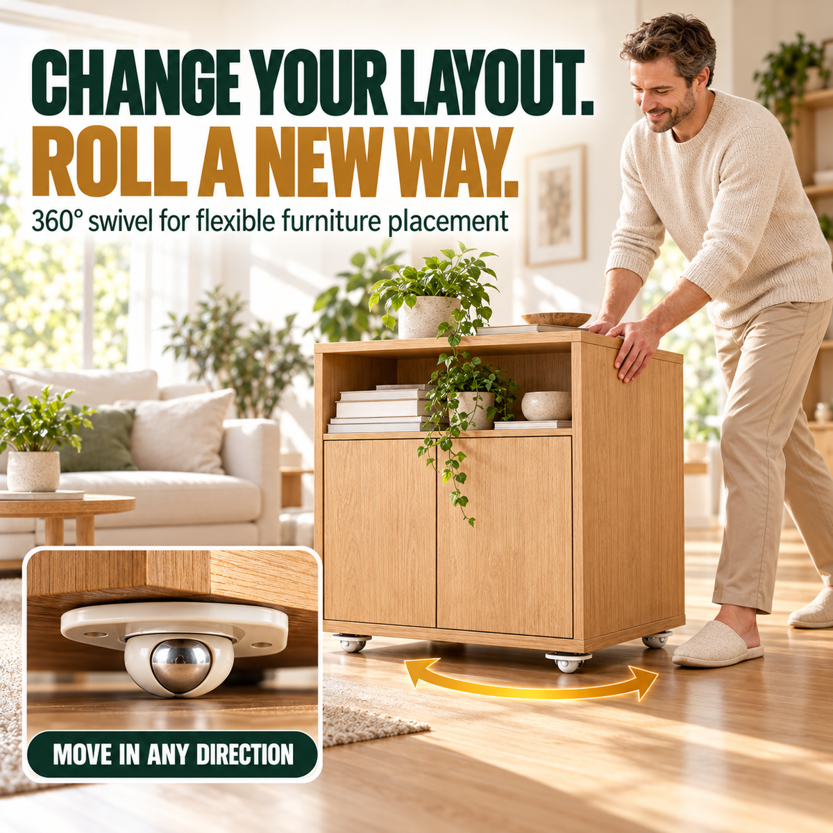 Move Anything Instantly!No-Lift 360° Stick-On Furniture Wheels（8Pcs）