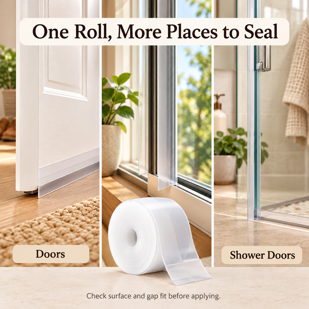 16.4Ft Door Weather Stripping IAdhesive Draft Stopper Seal Strip for Doors, Windows &Shower Doors