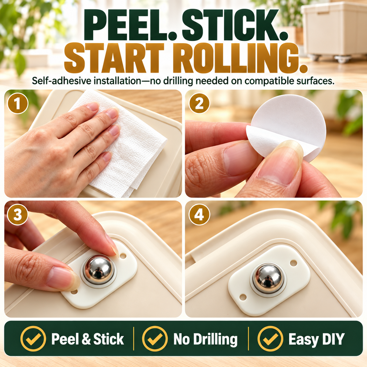Move Anything Instantly!No-Lift 360° Stick-On Furniture Wheels（8Pcs）