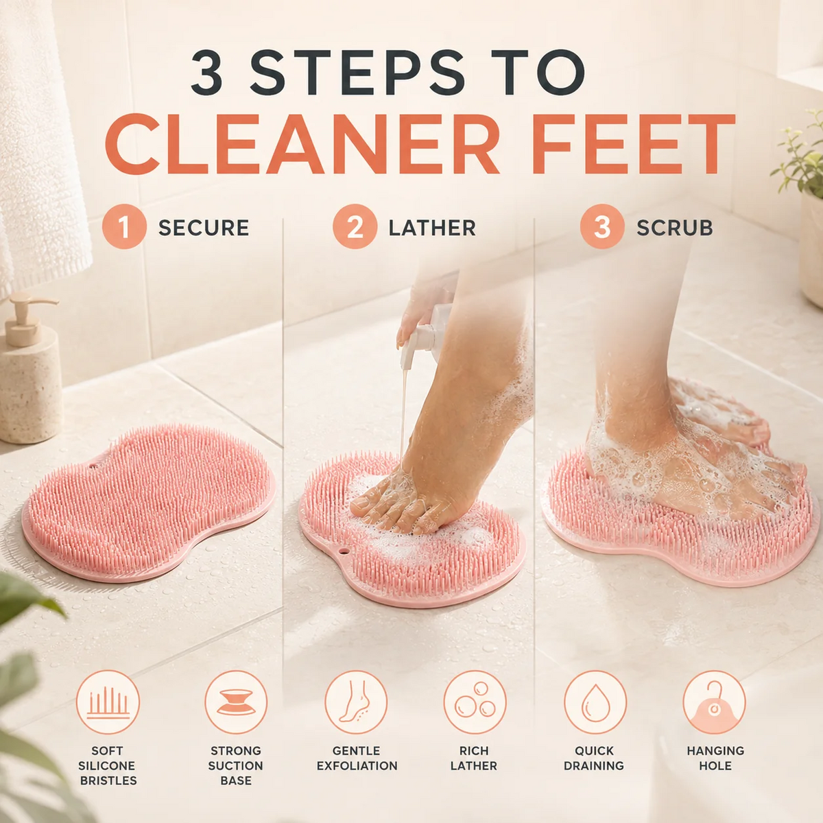 Hands-Free Foot Scrubber – Deep Clean, Massage & Exfoliate